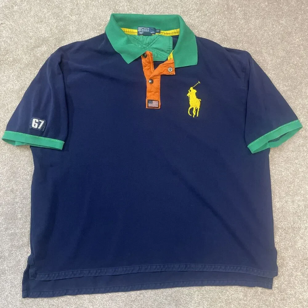 Vintage 90’s Polo Ralph Lauren Navy Rugby Polo Mens Size 3XB Big Pony Vented Zip